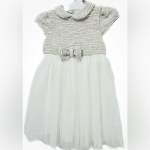 Little Me Baby Girl Gray Knit Top Bow & Ivory Glitter Tulle Dress – Size 24M